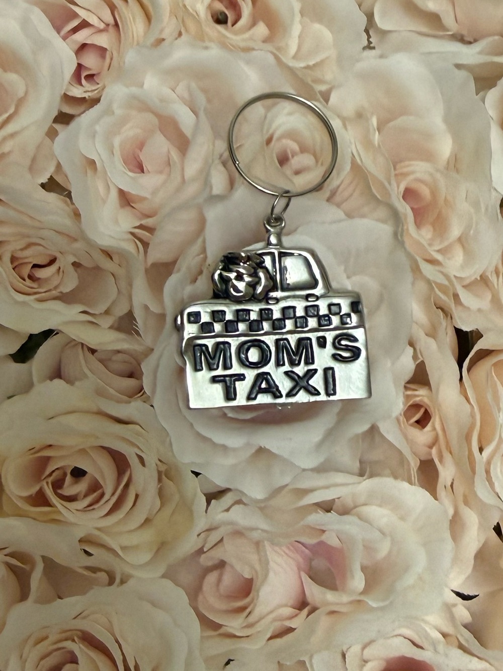 Mom's Taxi Silver Keychain